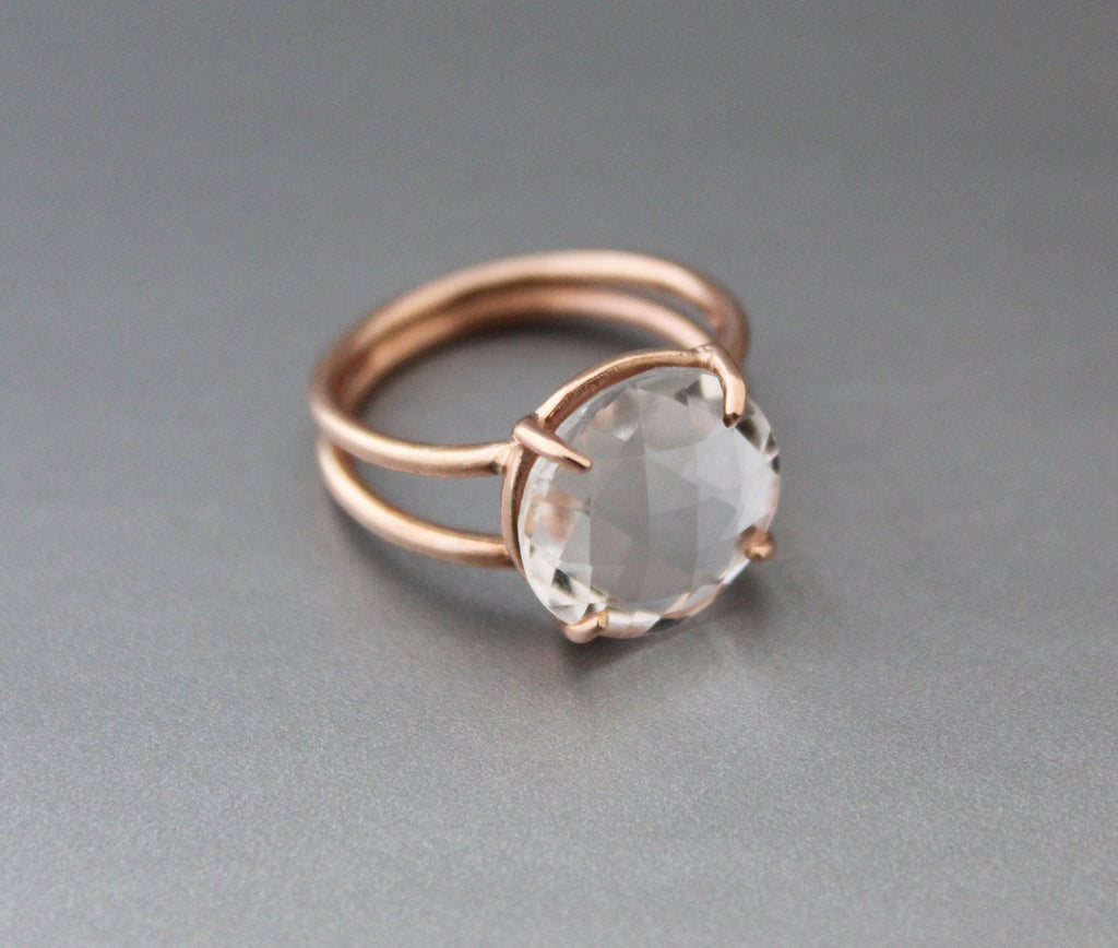 Clear Crystal Ring, 14K Gold Vermiel, Minimalist Delicate Ring, 925 Sterling Silver Crystal Quartz Ring, Handmade Quartz Jewelry