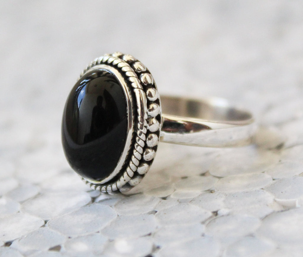 Black Onyx Ring, Bohemian Jewelry, Rings for Women, Black stone, Handmade Jewelry, Gifts for Her, Birthday Gifts