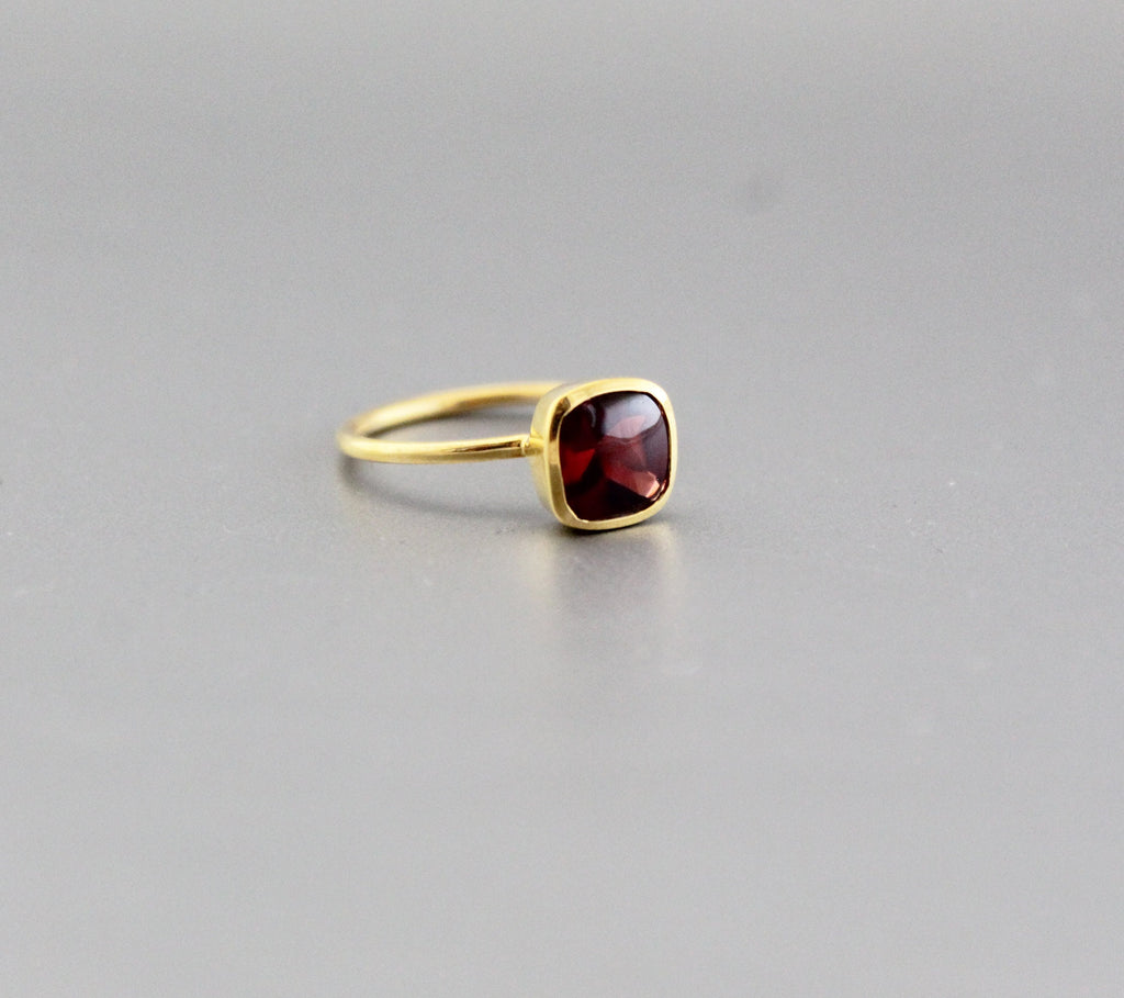 Handmade Cushion Garnet Ring, 18k Gold Plated Sterling Silver, Genuine Red Garnet Signet Ring, Garnet Gemstone Jewelry, Gift Ring