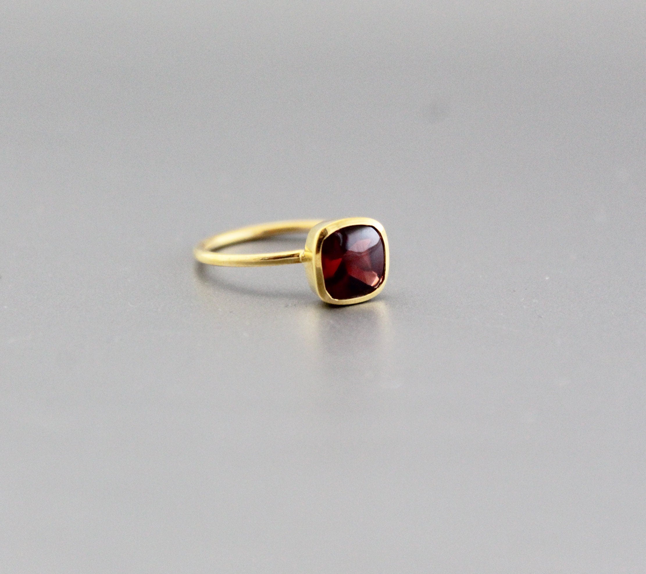 Handmade Cushion Garnet Ring, 18k Gold Plated Sterling Silver, Genuine Red Garnet Signet Ring, Garnet Gemstone Jewelry, Gift Ring