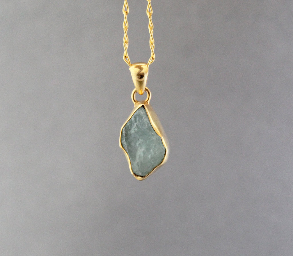 Raw Aquamarine Necklace: Sterling Silver March Birthstone Pendant