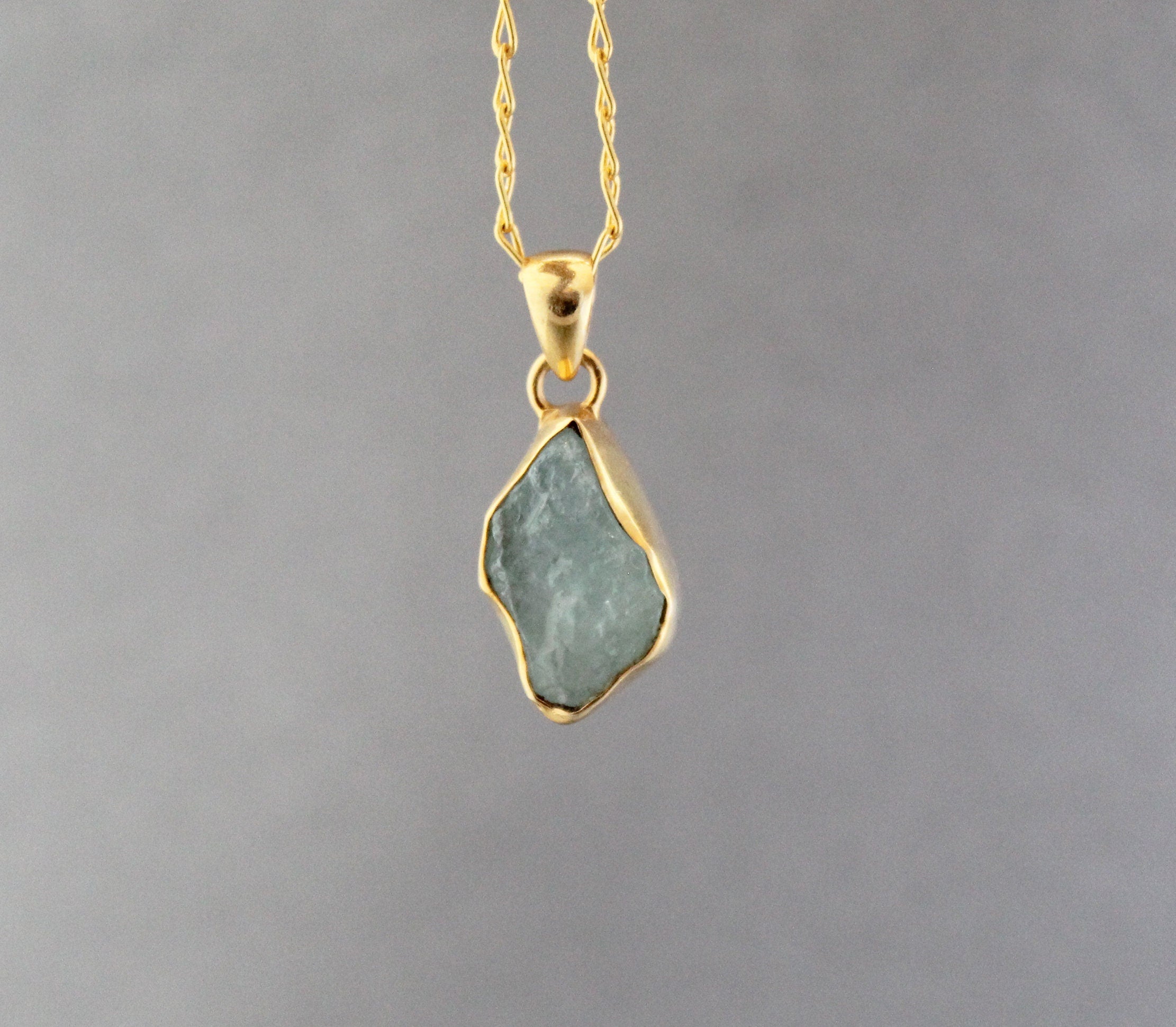 Raw Aquamarine Necklace: Sterling Silver March Birthstone Pendant