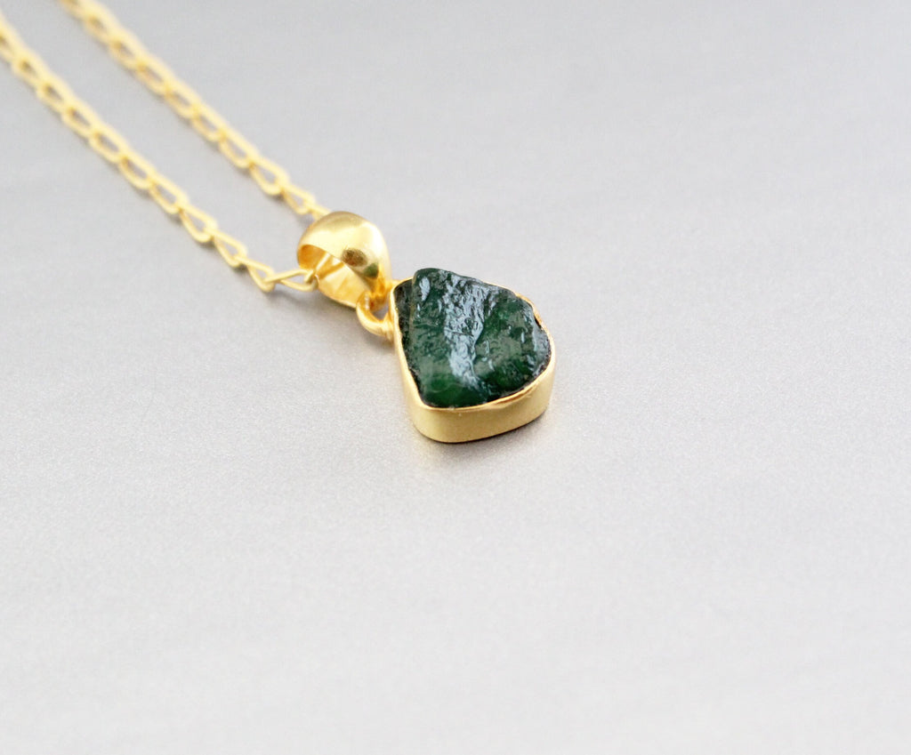 Raw Emerald Pendant Necklace: Sterling Silver, May Birthstone