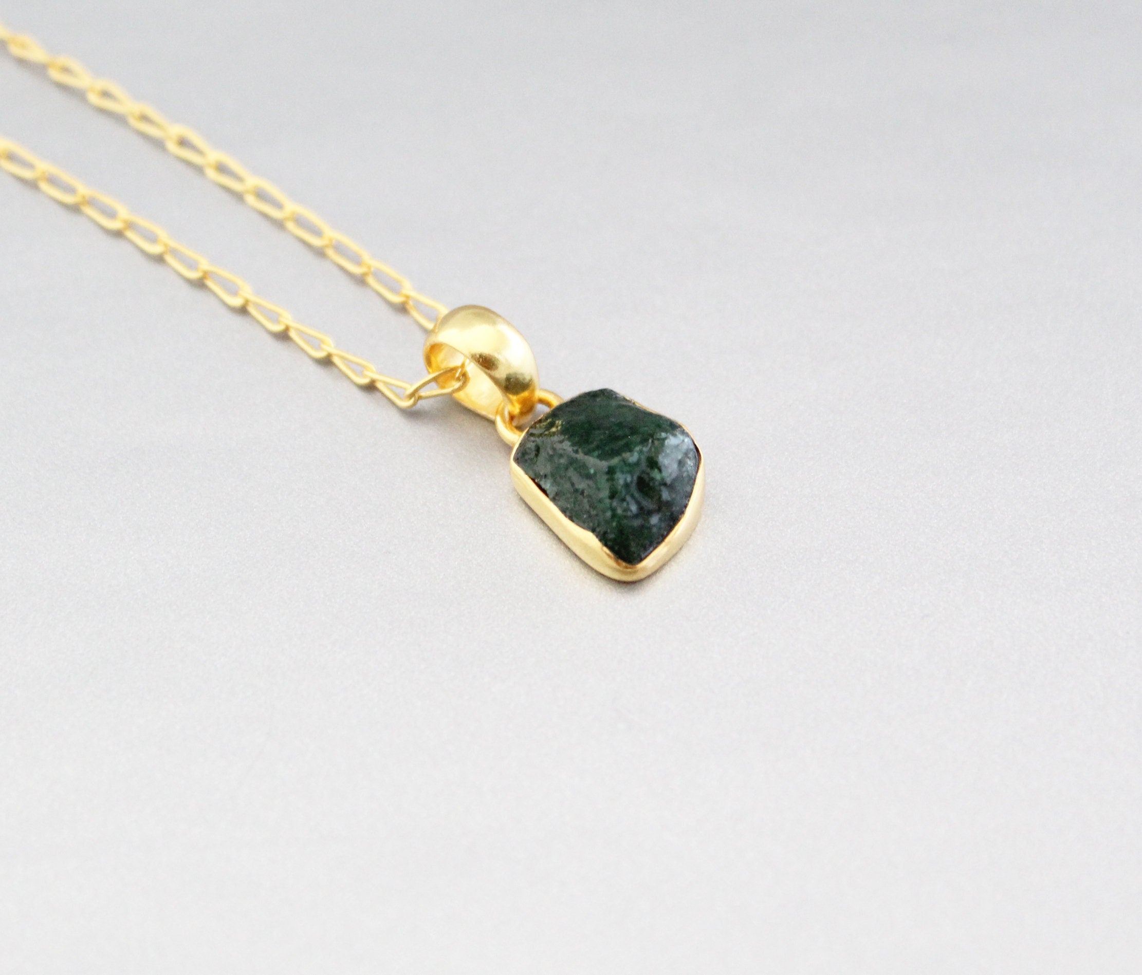Raw Emerald Pendant Necklace: Sterling Silver, May Birthstone