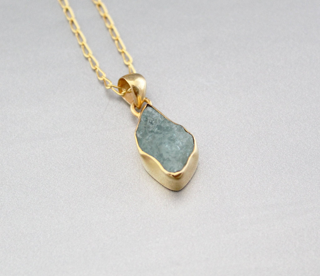 Raw Aquamarine Necklace: Sterling Silver March Birthstone Pendant