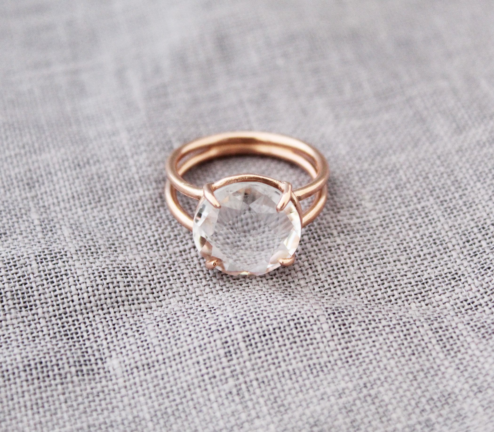 Clear Crystal Ring, 14K Gold Vermiel, Minimalist Delicate Ring, 925 Sterling Silver Crystal Quartz Ring, Handmade Quartz Jewelry
