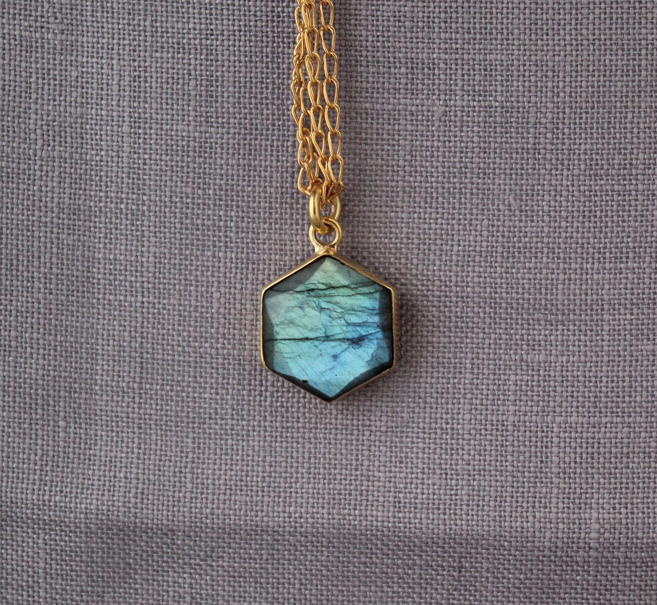 Labradorite Necklace, Hexagon Necklace, Crystal Necklace, Healing Energy Stone Moonstone, Gemstone Charm Necklace, Birthday Gift
