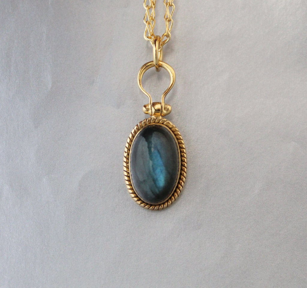 Labradorite Crystal Pendant, 18K Gold Micron plated, Birthday Gift, Gemstone Necklace, Aura Protection Jewelry