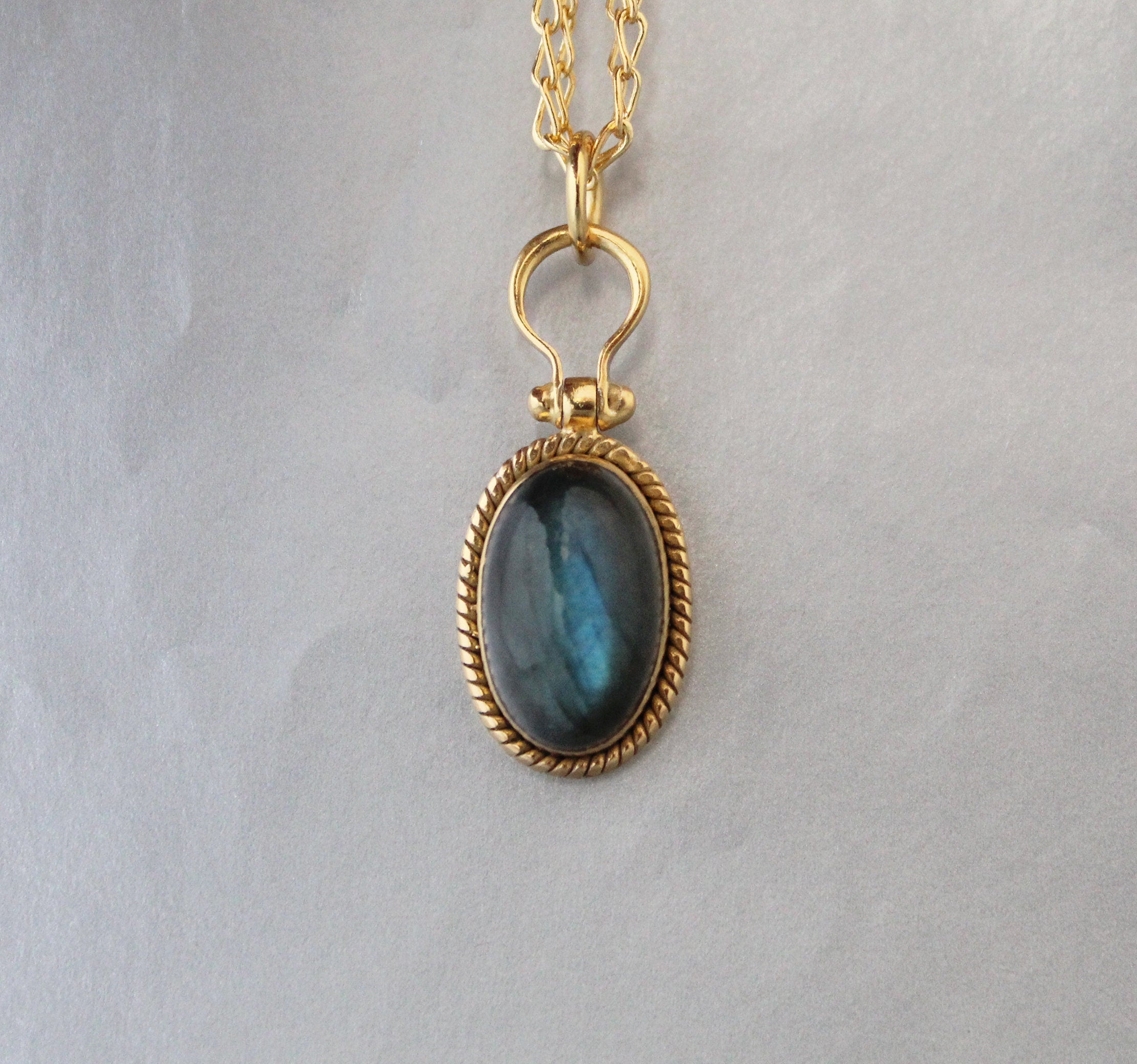 Labradorite Crystal Pendant, 18K Gold Micron plated, Birthday Gift, Gemstone Necklace, Aura Protection Jewelry