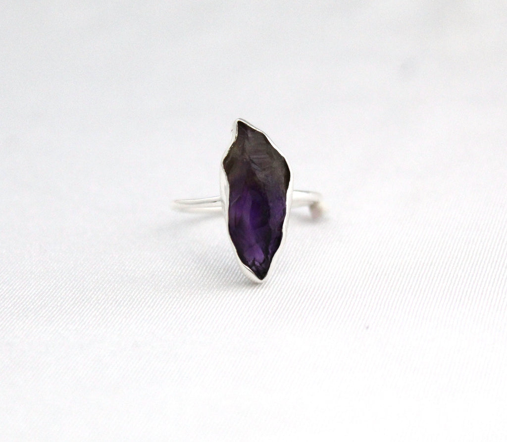 Raw Amethyst Ring, Sterling Silver 925 Ring, Raw Purple crystal, Minimalist Promise, Handmade Dainty Gemstone