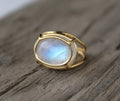 Rainbow Moonstone Ring, June Birthstone, 14K Gold Ring, Wire Ring, Blue Flash Ring, Modern Designer Ring, Anniversary Gift, Handmade