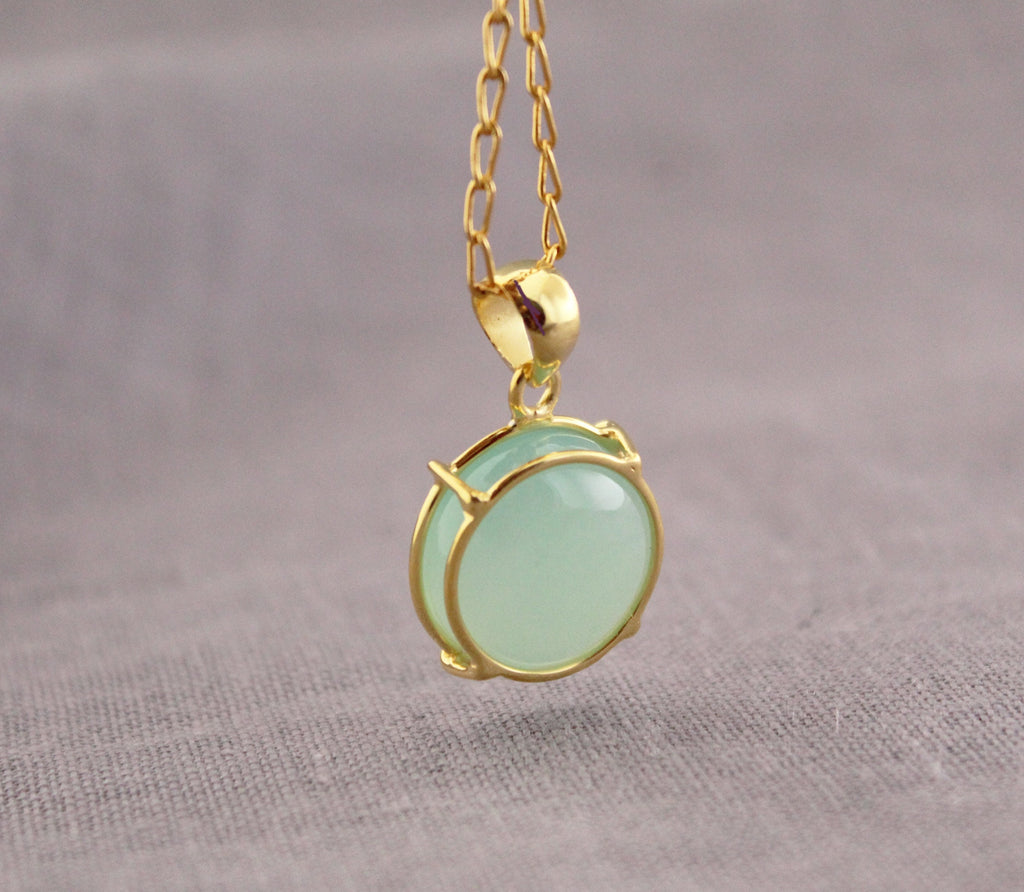 Aqua Chalcedony Necklace, Dainty Sterling Silver Gemstone Pendant, stone pendants, mothers day gift, Victorian Pendant Necklace