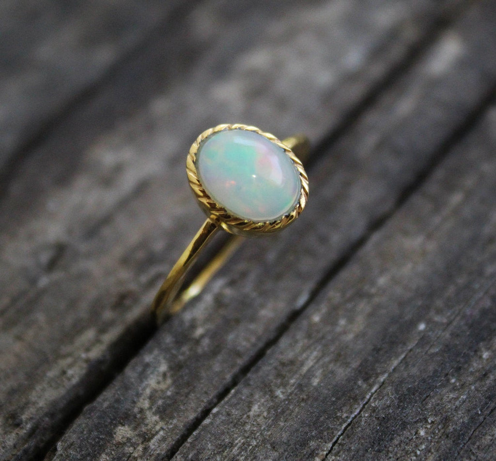 Natural Ethiopian Opal Ring, Dainty Sterling Silver Ring, Gold Opal Ring, Delicate Gold Ring, Stacking Ring, Gold Filled Ring