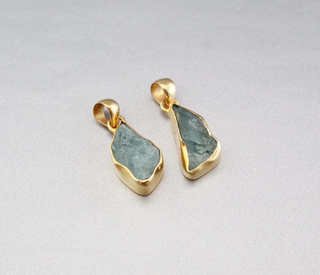 Raw Aquamarine Necklace: Sterling Silver March Birthstone Pendant