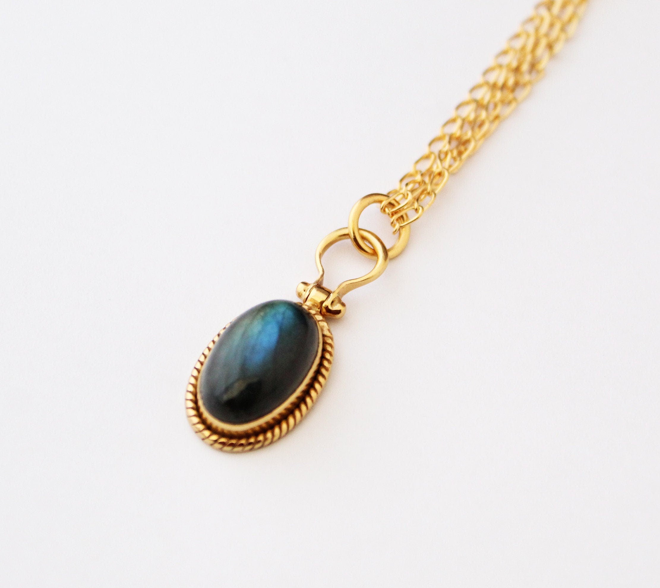 Labradorite Crystal Pendant, 18K Gold Micron plated, Birthday Gift, Gemstone Necklace, Aura Protection Jewelry
