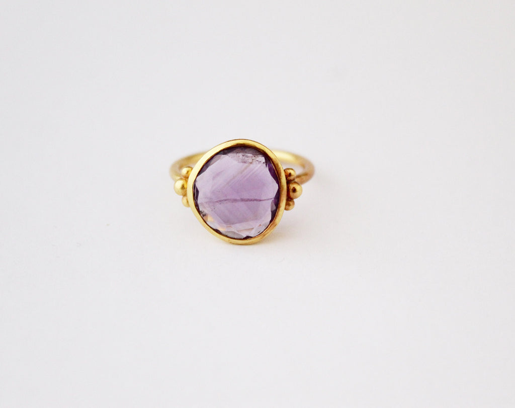 Amethyst Ring, February Birthstone, Dainty Sterling Silver Gold Ring, Unique Purple Amethyst Ring, Nature Inspired Ring