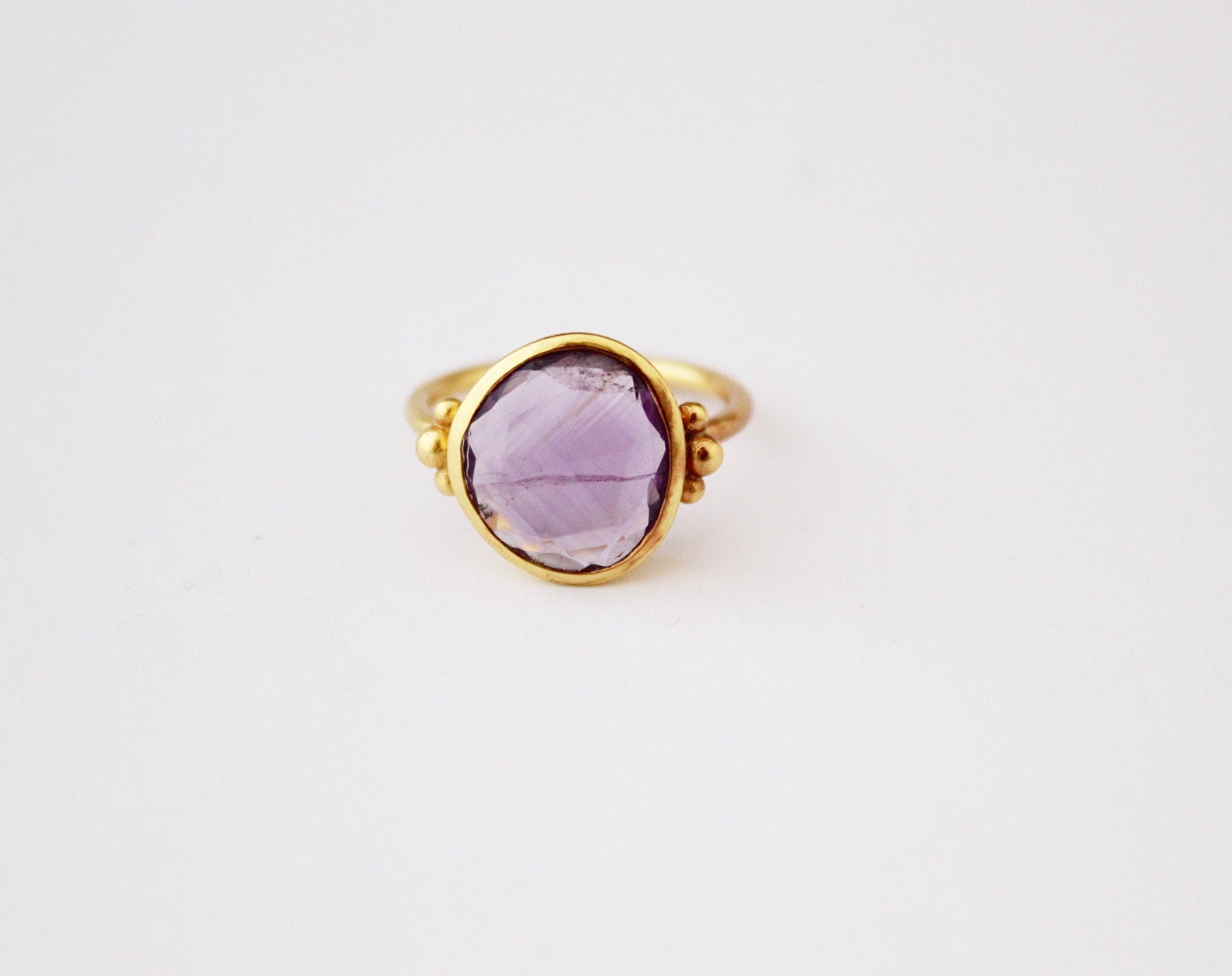 Amethyst Ring, February Birthstone, Dainty Sterling Silver Gold Ring, Unique Purple Amethyst Ring, Nature Inspired Ring