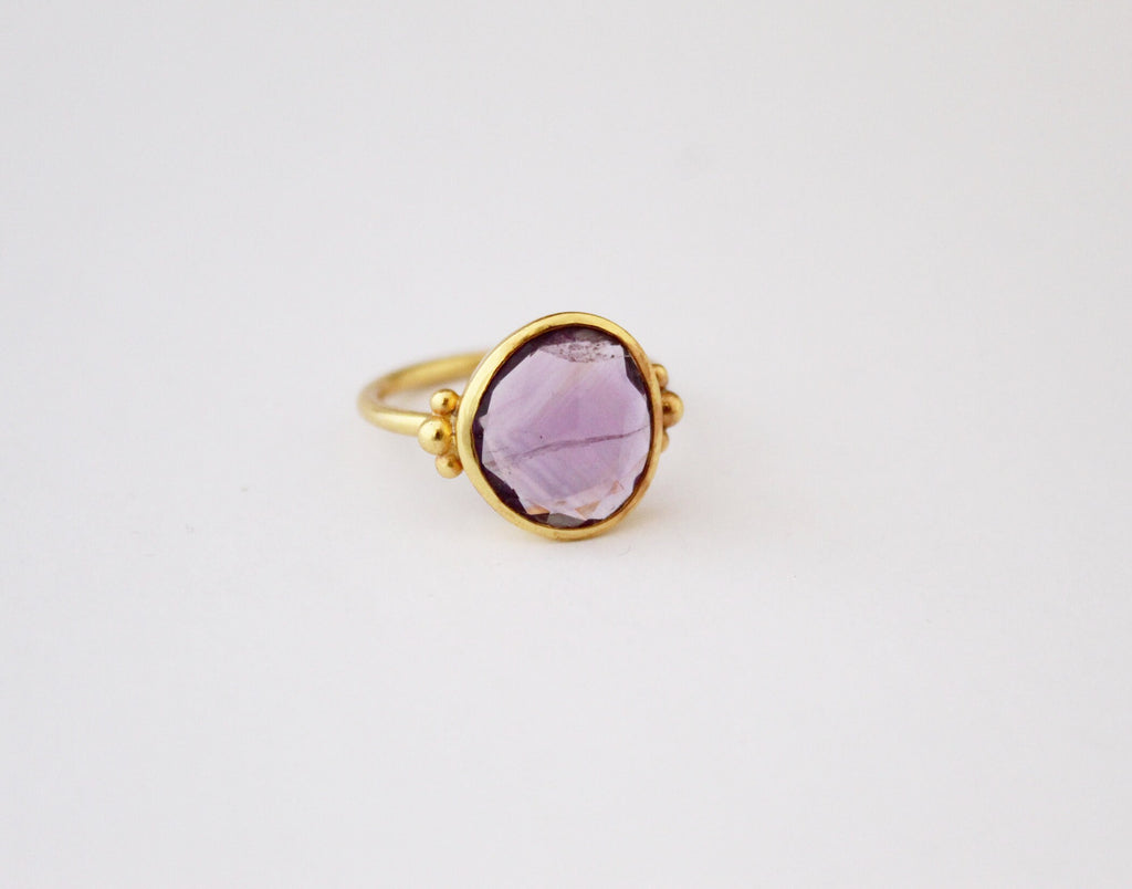 Amethyst Ring, February Birthstone, Dainty Sterling Silver Gold Ring, Unique Purple Amethyst Ring, Nature Inspired Ring