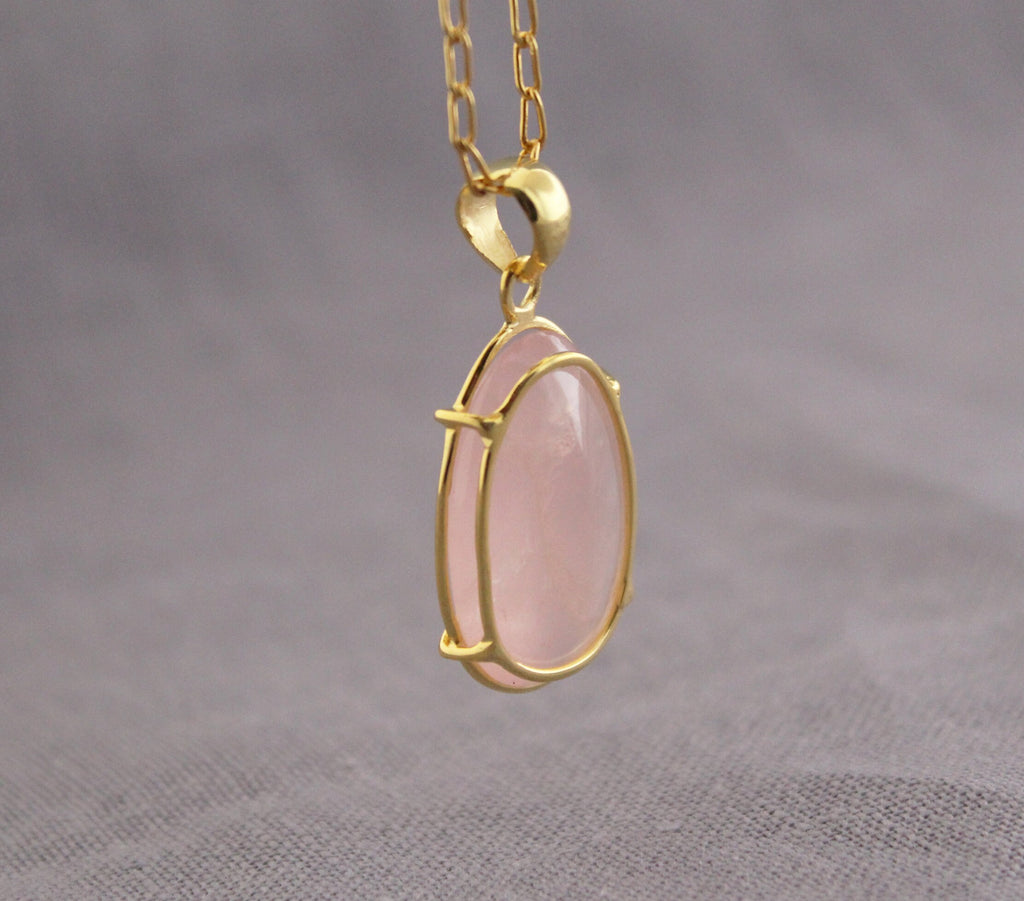 Rose Quartz Necklace: Sterling Silver, 18K Gold Plated, Gemstone Pendant