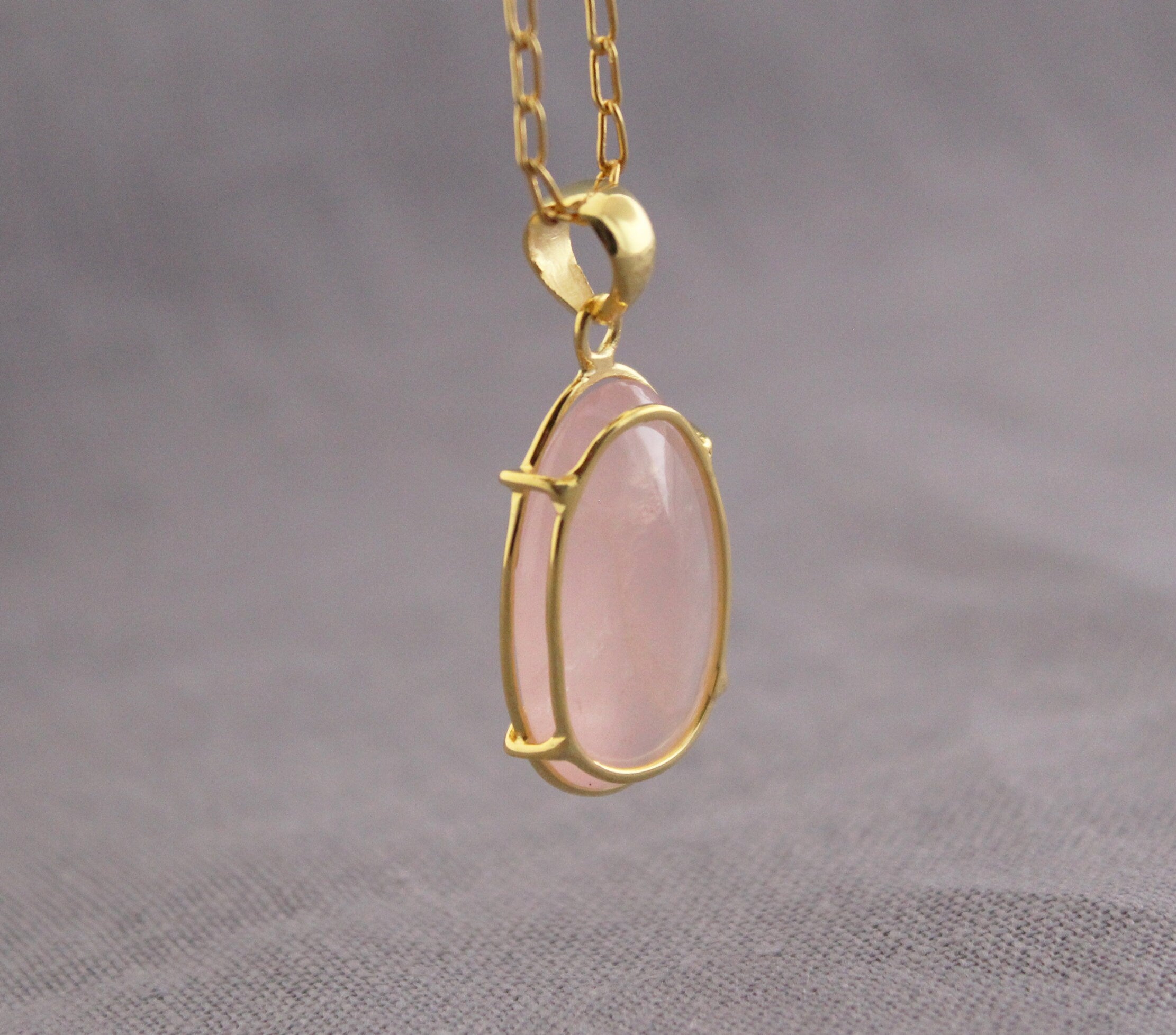 Rose Quartz Necklace: Sterling Silver, 18K Gold Plated, Gemstone Pendant