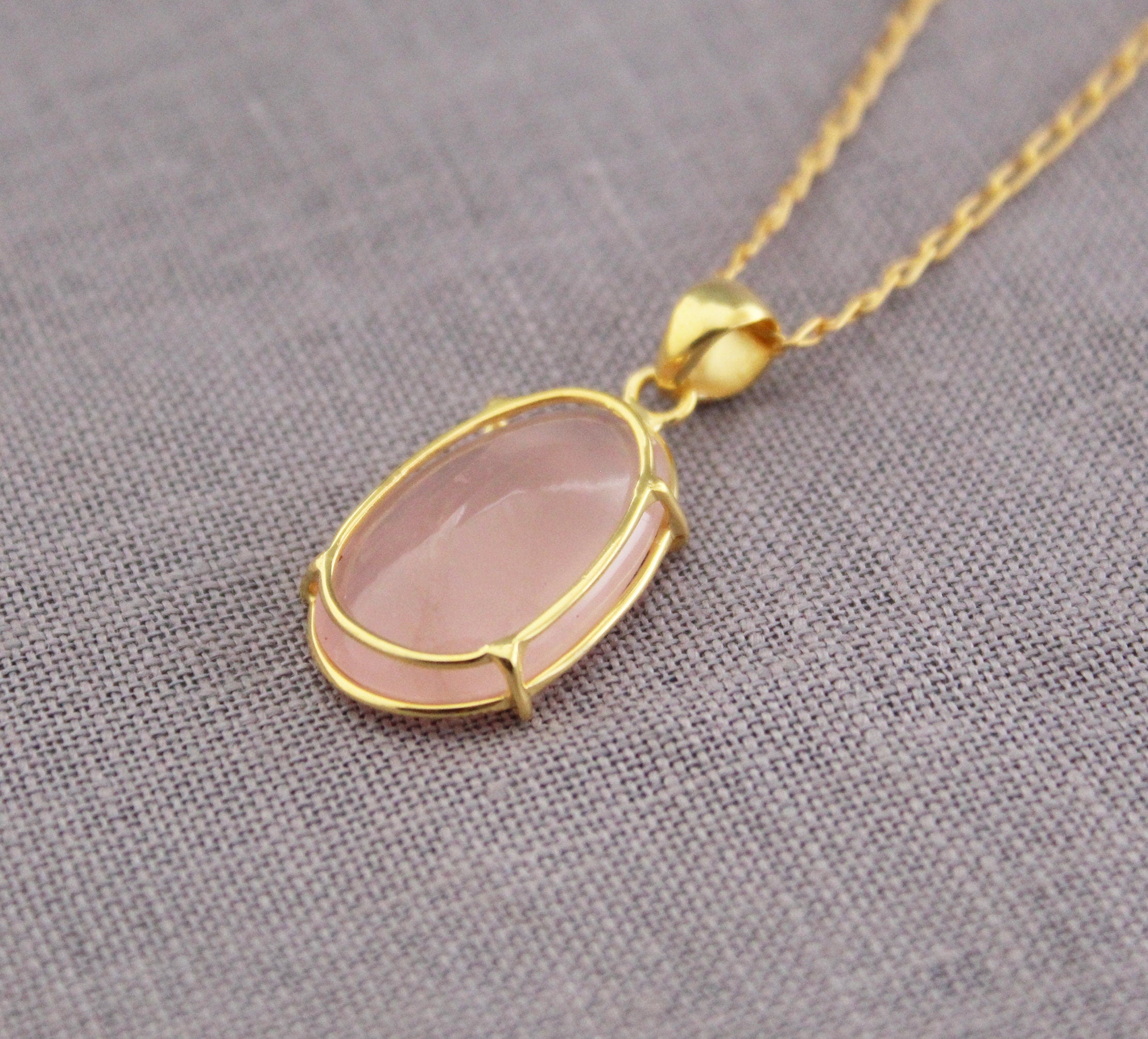 Rose Quartz Necklace: Sterling Silver, 18K Gold Plated, Gemstone Pendant