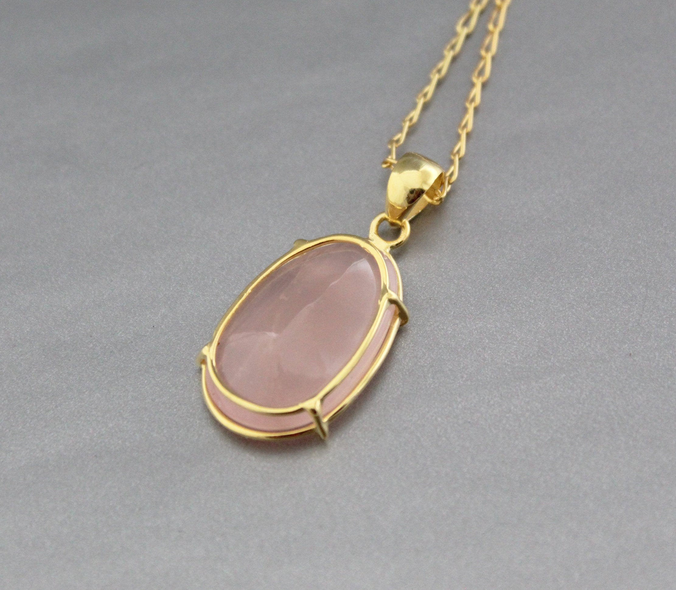 Rose Quartz Necklace: Sterling Silver, 18K Gold Plated, Gemstone Pendant