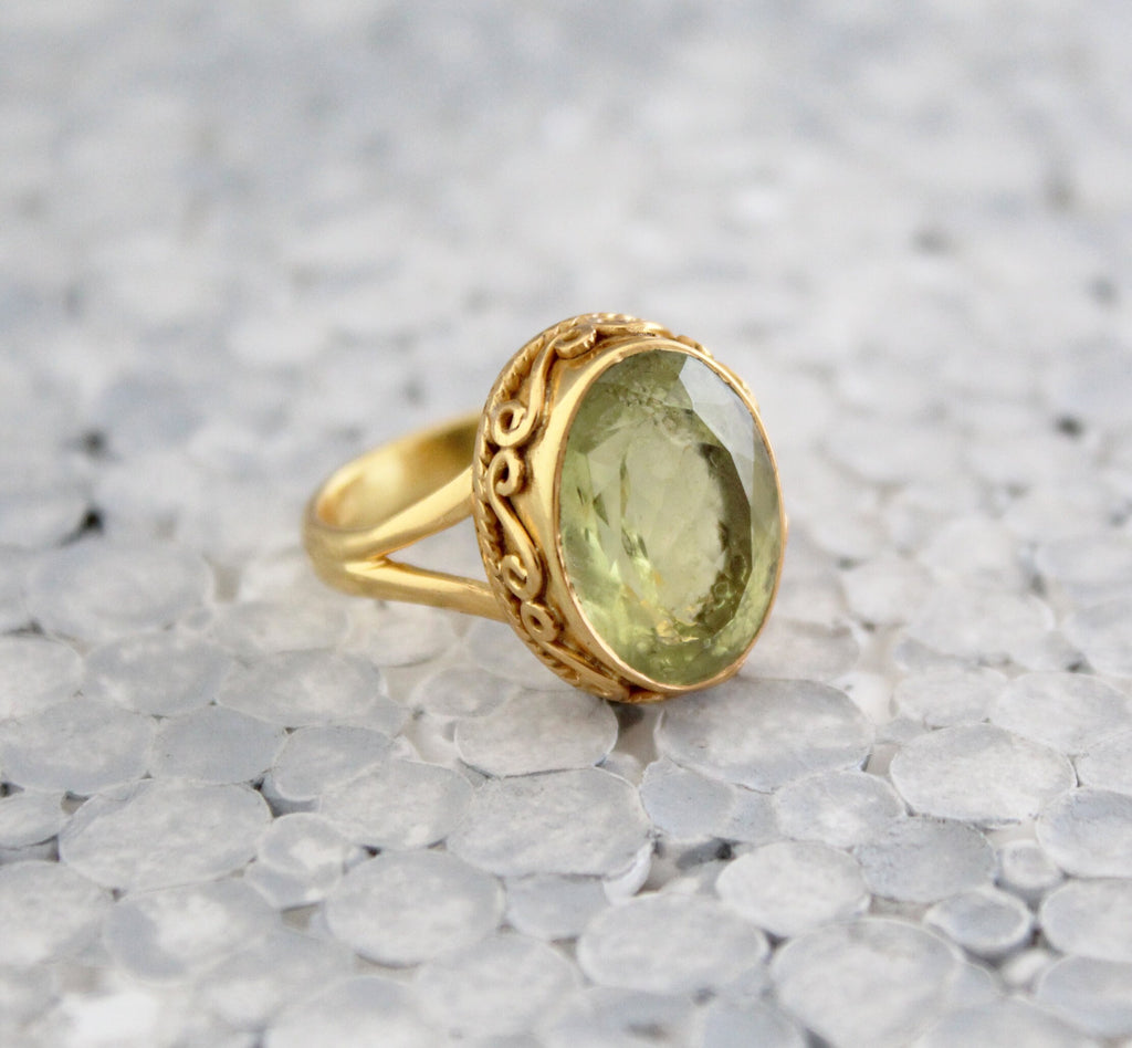 Lemon Quartz Ring, 18K Gold, Quartz Gemstone Ring, Gift Ring, Oval Shape Gemstone, Handmade Quartz Jewelry