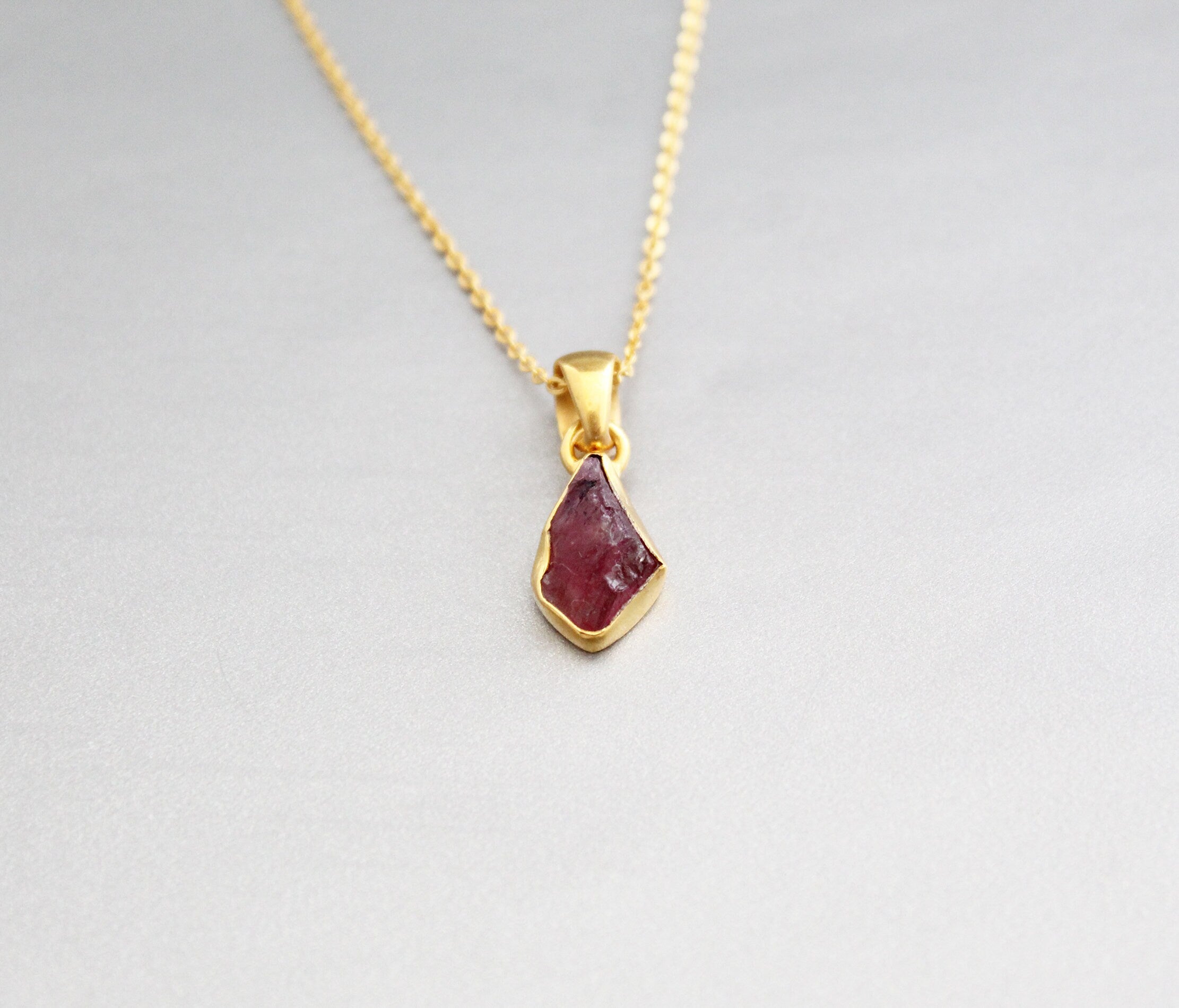 Raw Red Tourmaline Pendant: Sterling Silver Rough Stone Necklace, October Birthstone