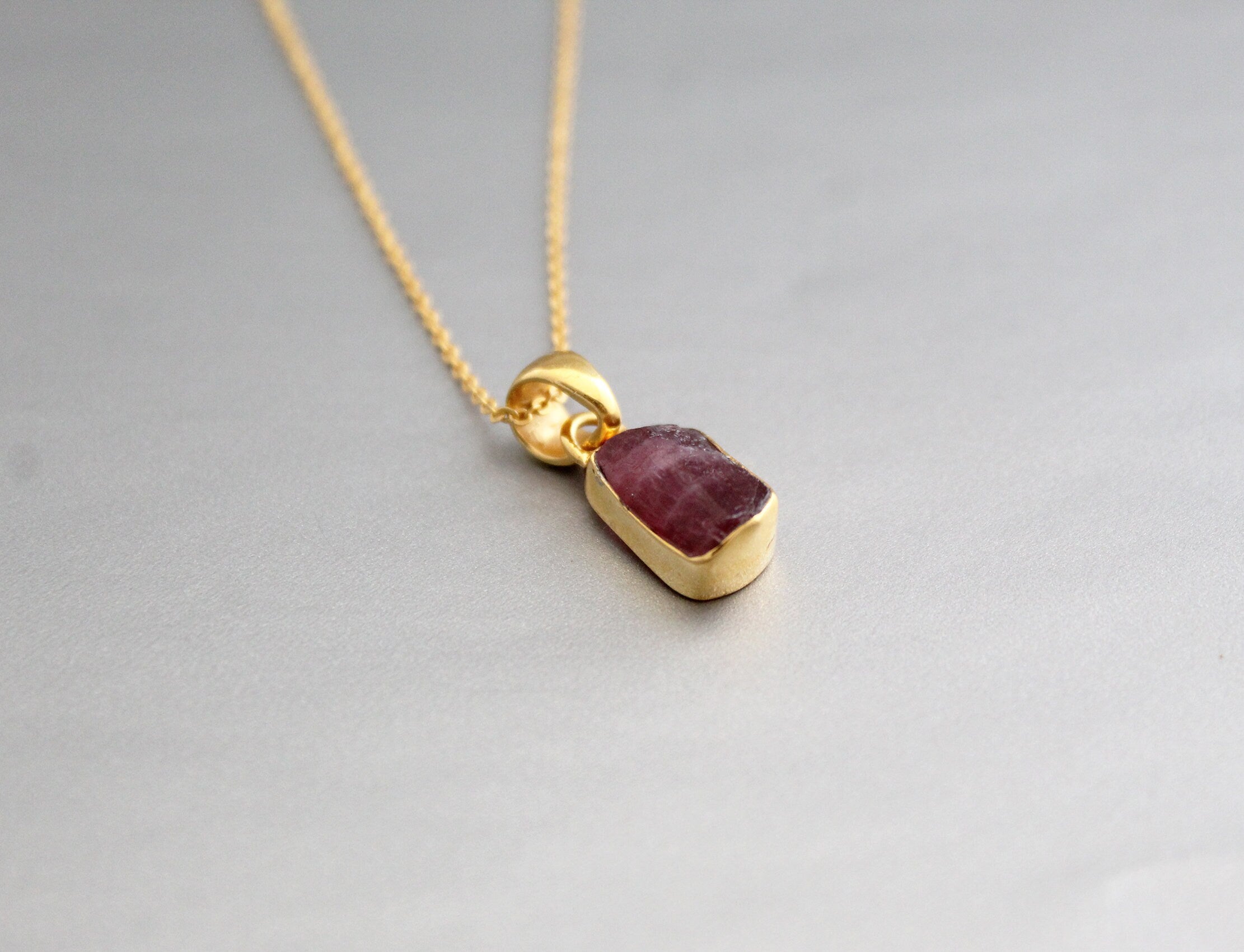 Raw Red Tourmaline Pendant: Sterling Silver Rough Stone Necklace, October Birthstone
