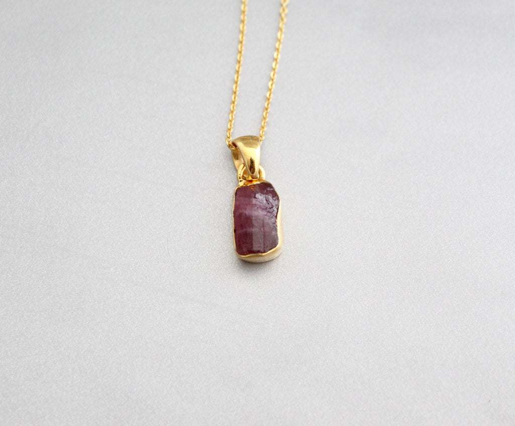 Raw Red Tourmaline Pendant: Sterling Silver Rough Stone Necklace, October Birthstone