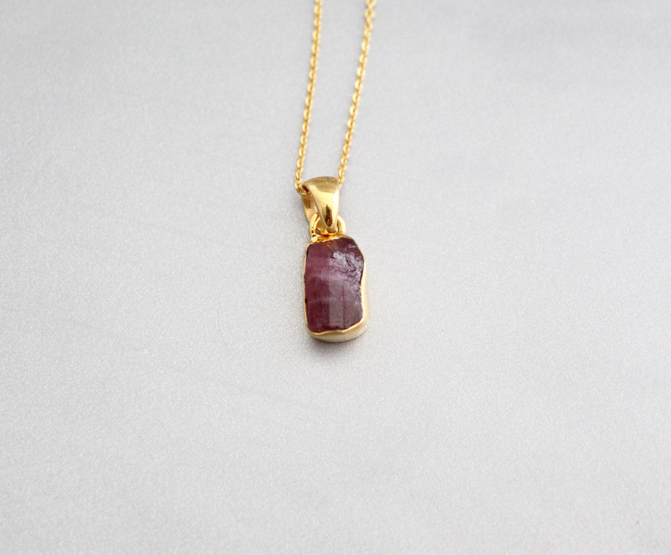 Raw Red Tourmaline Pendant: Sterling Silver Rough Stone Necklace, October Birthstone