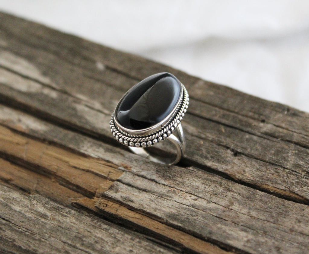 Black Onyx Ring, 925 Sterling Silver Statement Ring, handmade Bohemian Ring, Healing gemstone ring, Bridesmaid gift, Vintage Style