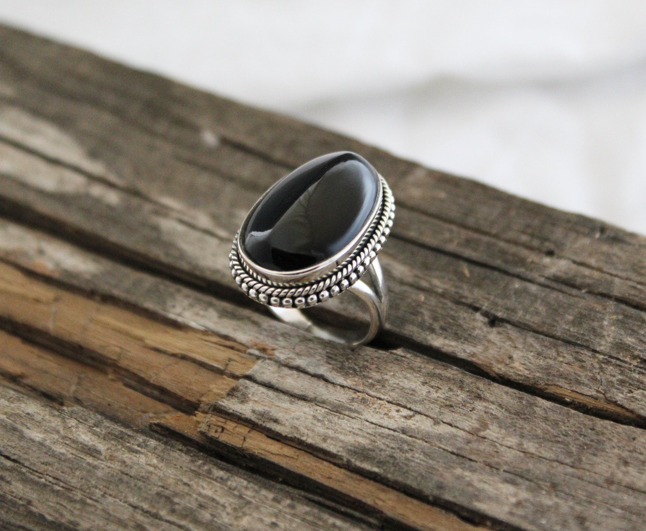 Black Onyx Ring, 925 Sterling Silver Statement Ring, handmade Bohemian Ring, Healing gemstone ring, Bridesmaid gift, Vintage Style