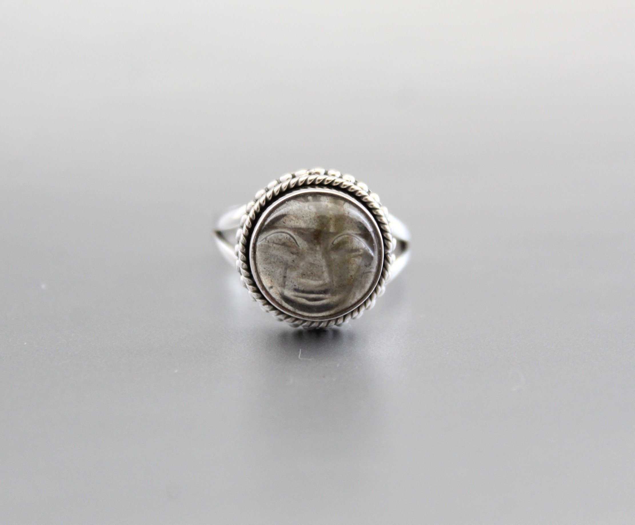 Labradorite Moon Face Ring, Sterling Silver Art Deco Ring, Handmade Labradorite Statement Ring