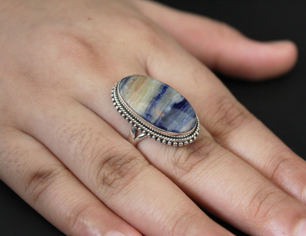 Blue Jasper Sterling Silver Ring, Handmade Bohemian Jewelry Oval Statement Jewelry, Birthstone Ring, Gift For Her, Christmas Gift