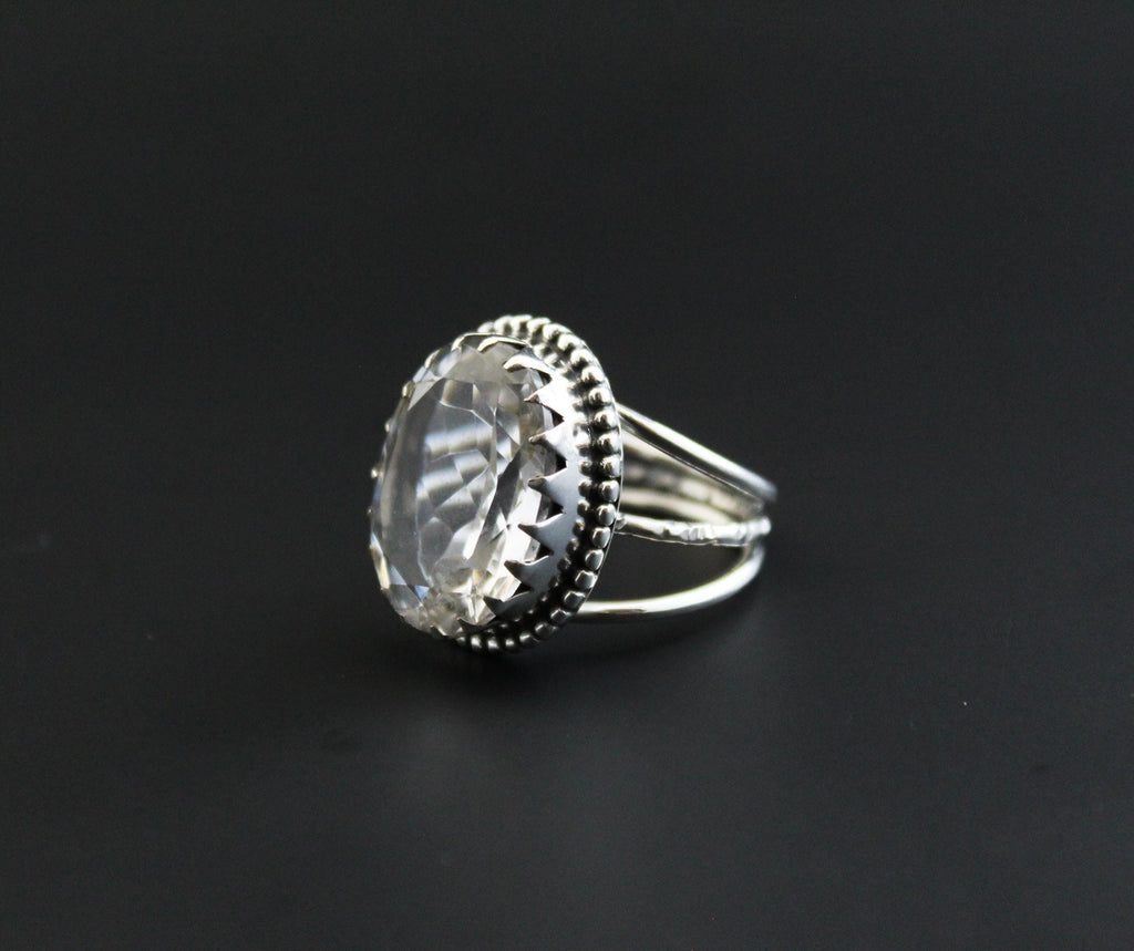Natural Crystal Ring, Clear Quartz Ring, Dainty silver Ring, Large Statement Ring, Gemstone, Handmade, Organic, Antique Victorian Jewelry