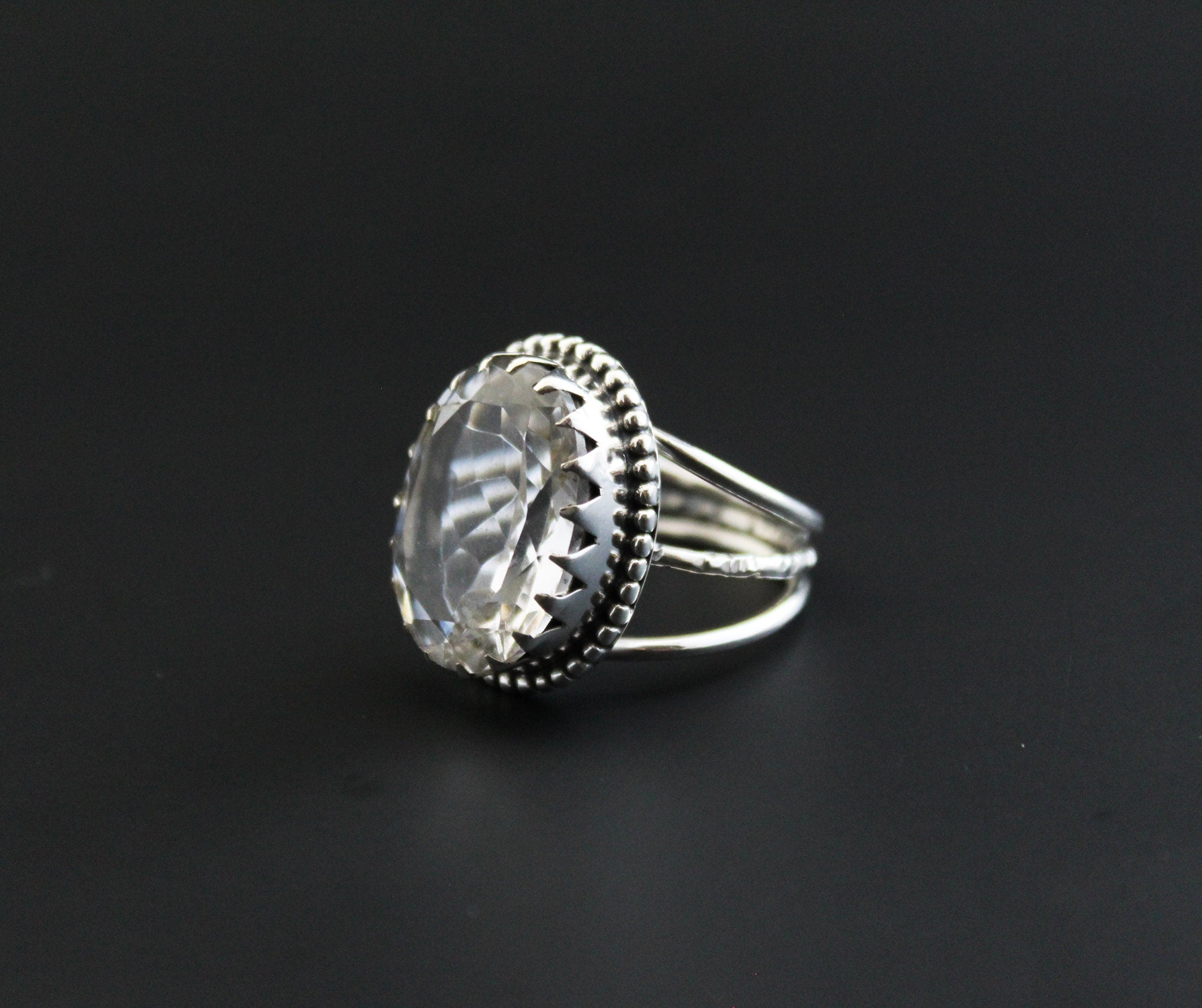 Natural Crystal Ring, Clear Quartz Ring, Dainty silver Ring, Large Statement Ring, Gemstone, Handmade, Organic, Antique Victorian Jewelry