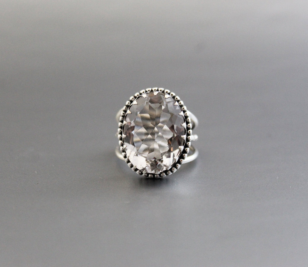 Natural Crystal Ring, Clear Quartz Ring, Dainty silver Ring, Large Statement Ring, Gemstone, Handmade, Organic, Antique Victorian Jewelry