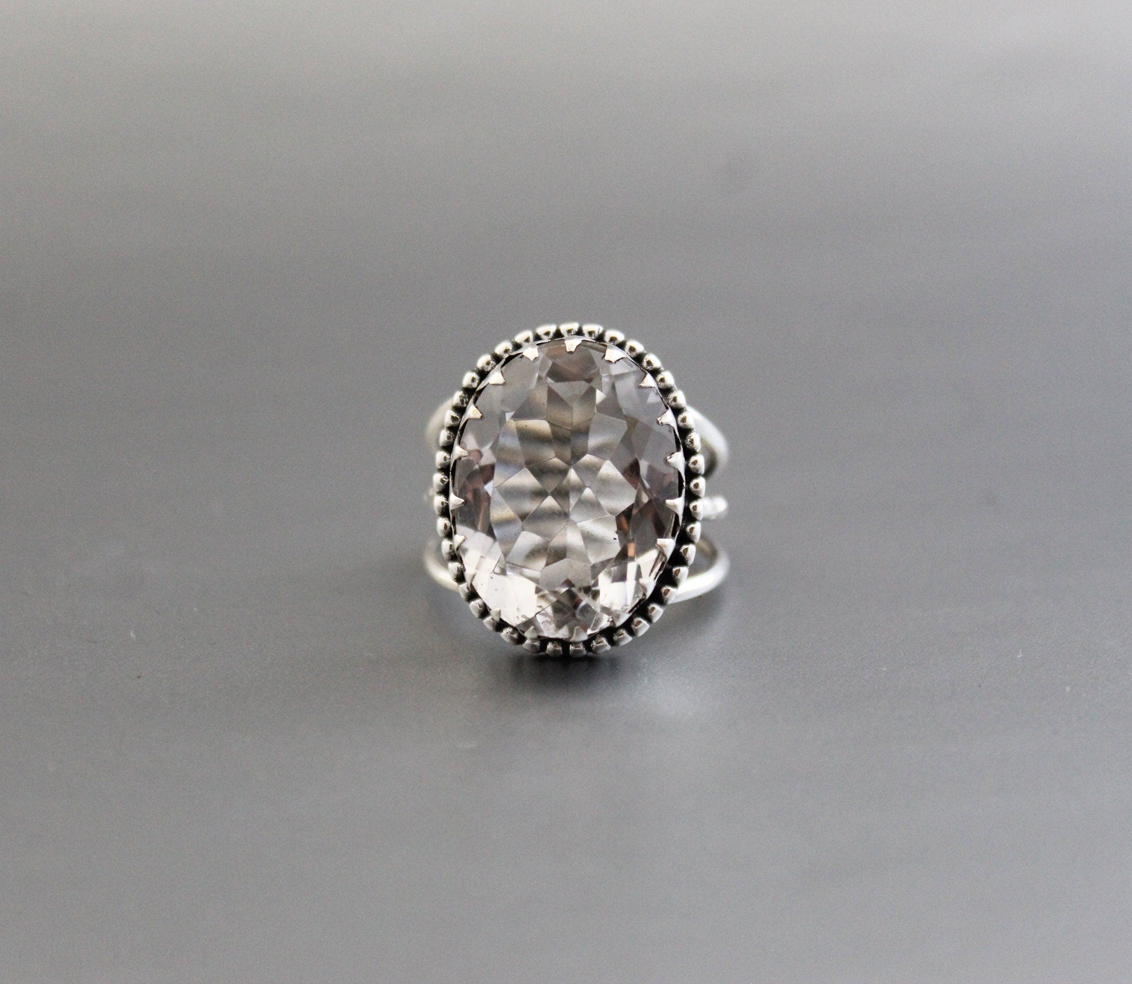 Natural Crystal Ring, Clear Quartz Ring, Dainty silver Ring, Large Statement Ring, Gemstone, Handmade, Organic, Antique Victorian Jewelry