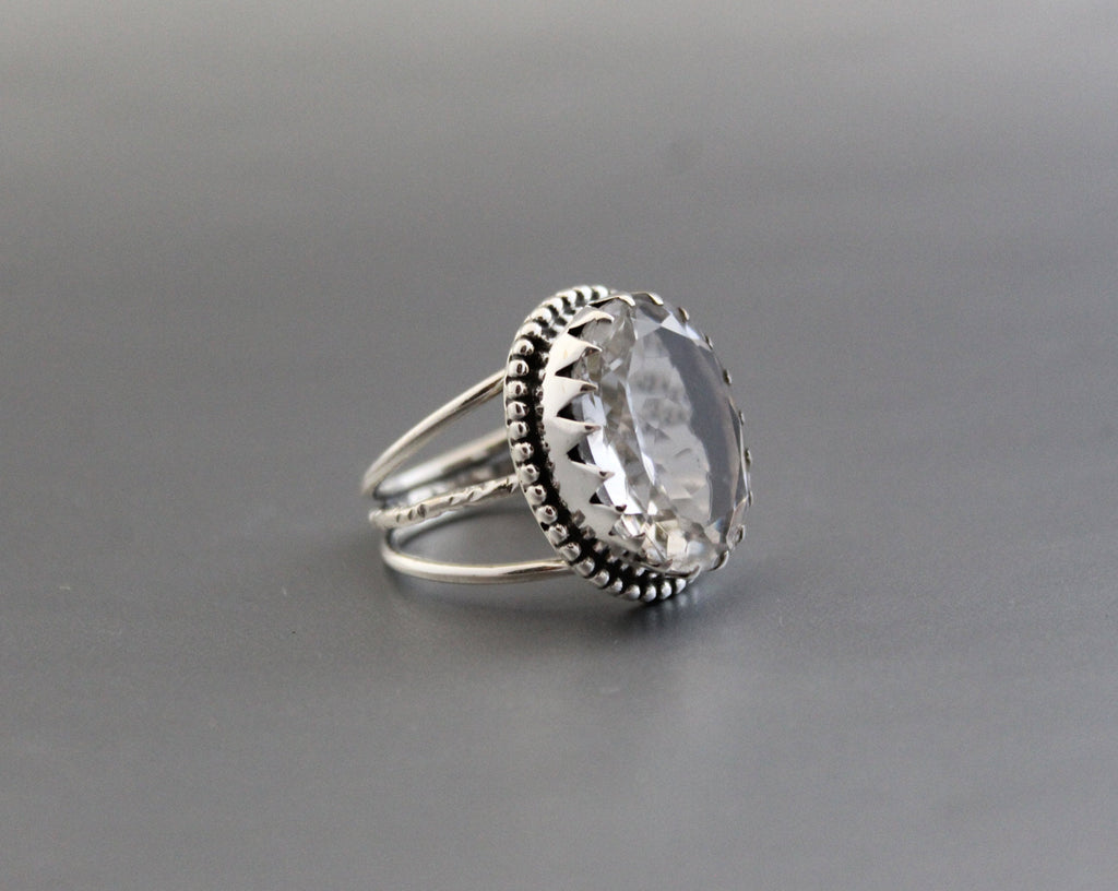 Natural Crystal Ring, Clear Quartz Ring, Dainty silver Ring, Large Statement Ring, Gemstone, Handmade, Organic, Antique Victorian Jewelry