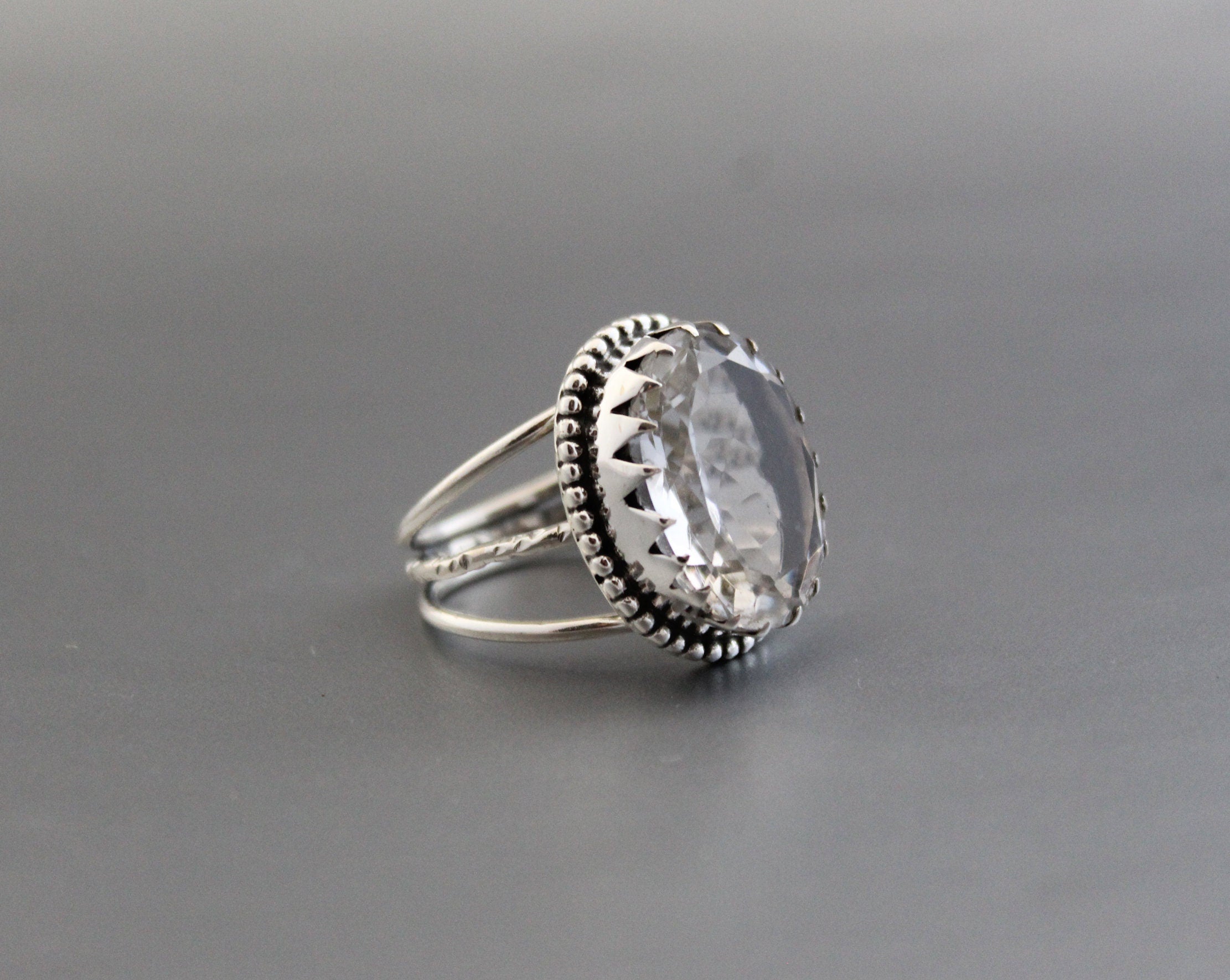 Natural Crystal Ring, Clear Quartz Ring, Dainty silver Ring, Large Statement Ring, Gemstone, Handmade, Organic, Antique Victorian Jewelry