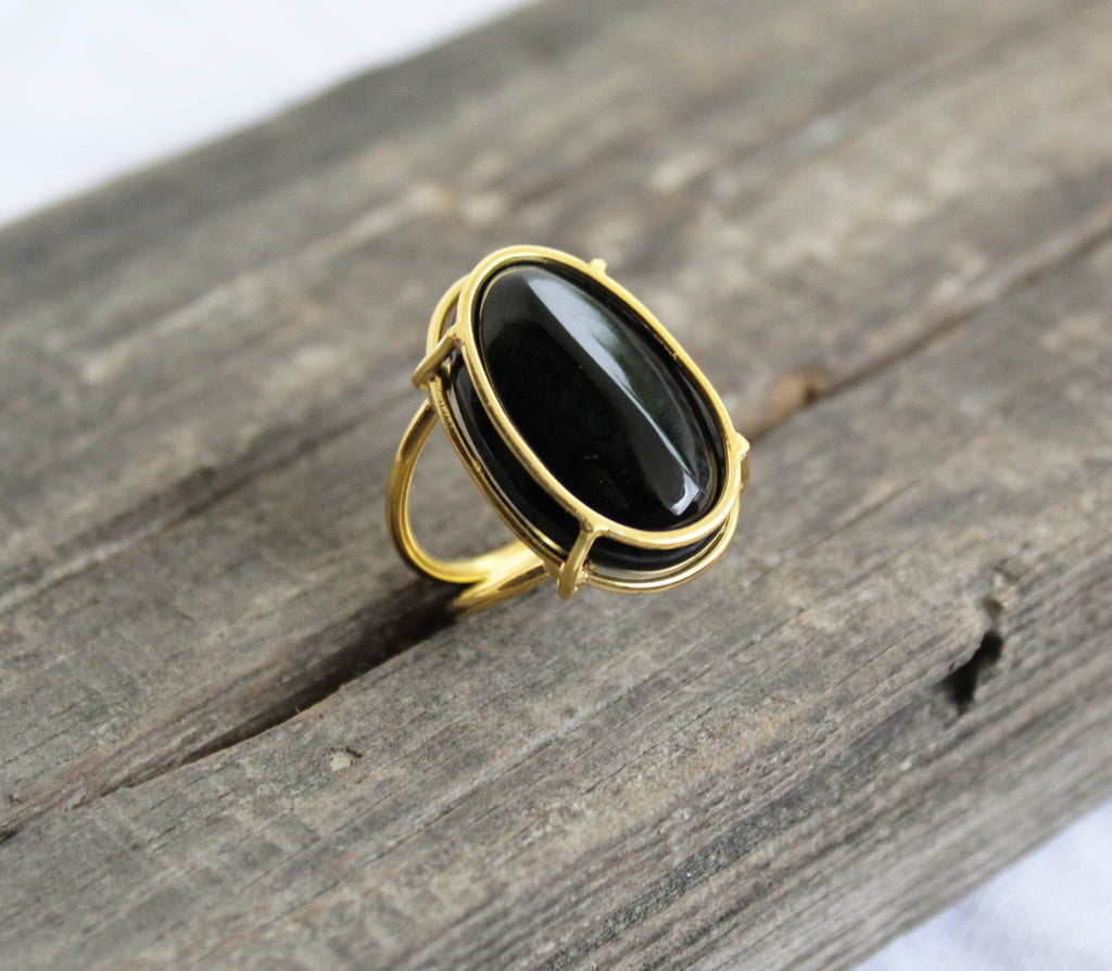 Handmade Black Onyx Ring, Gold Vermeil, Statement Jewelry
