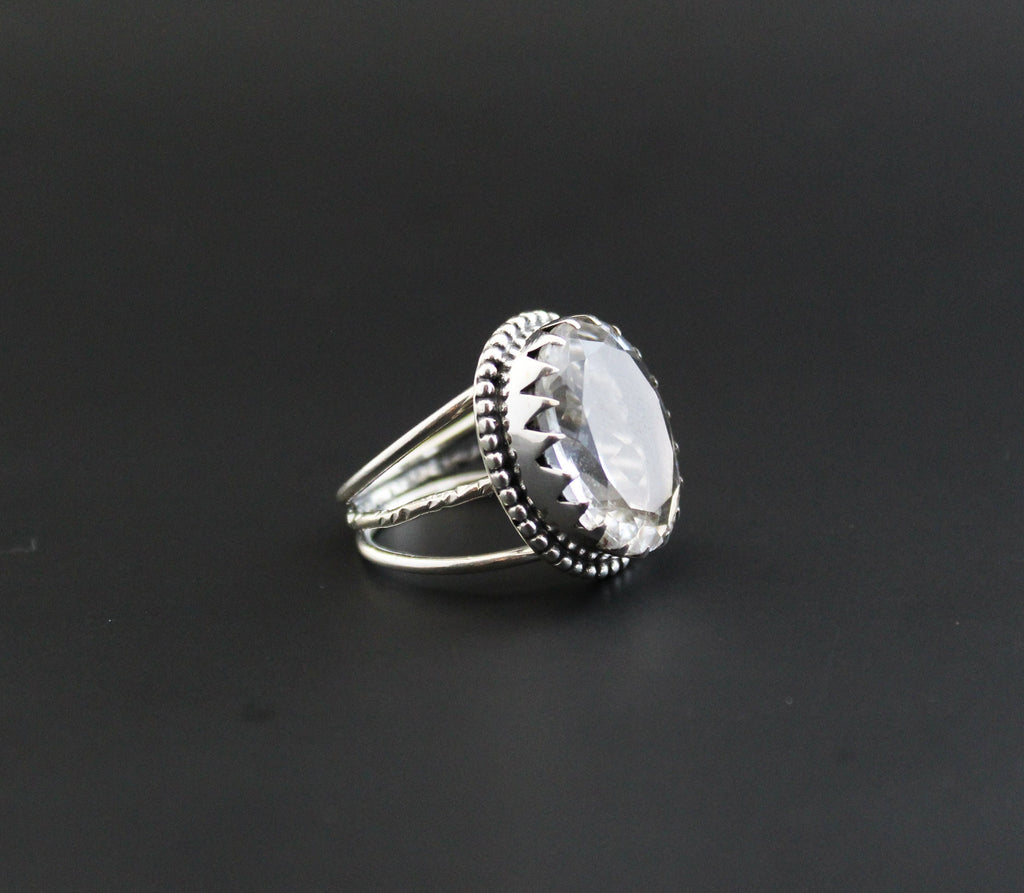 Natural Crystal Ring, Clear Quartz Ring, Dainty silver Ring, Large Statement Ring, Gemstone, Handmade, Organic, Antique Victorian Jewelry