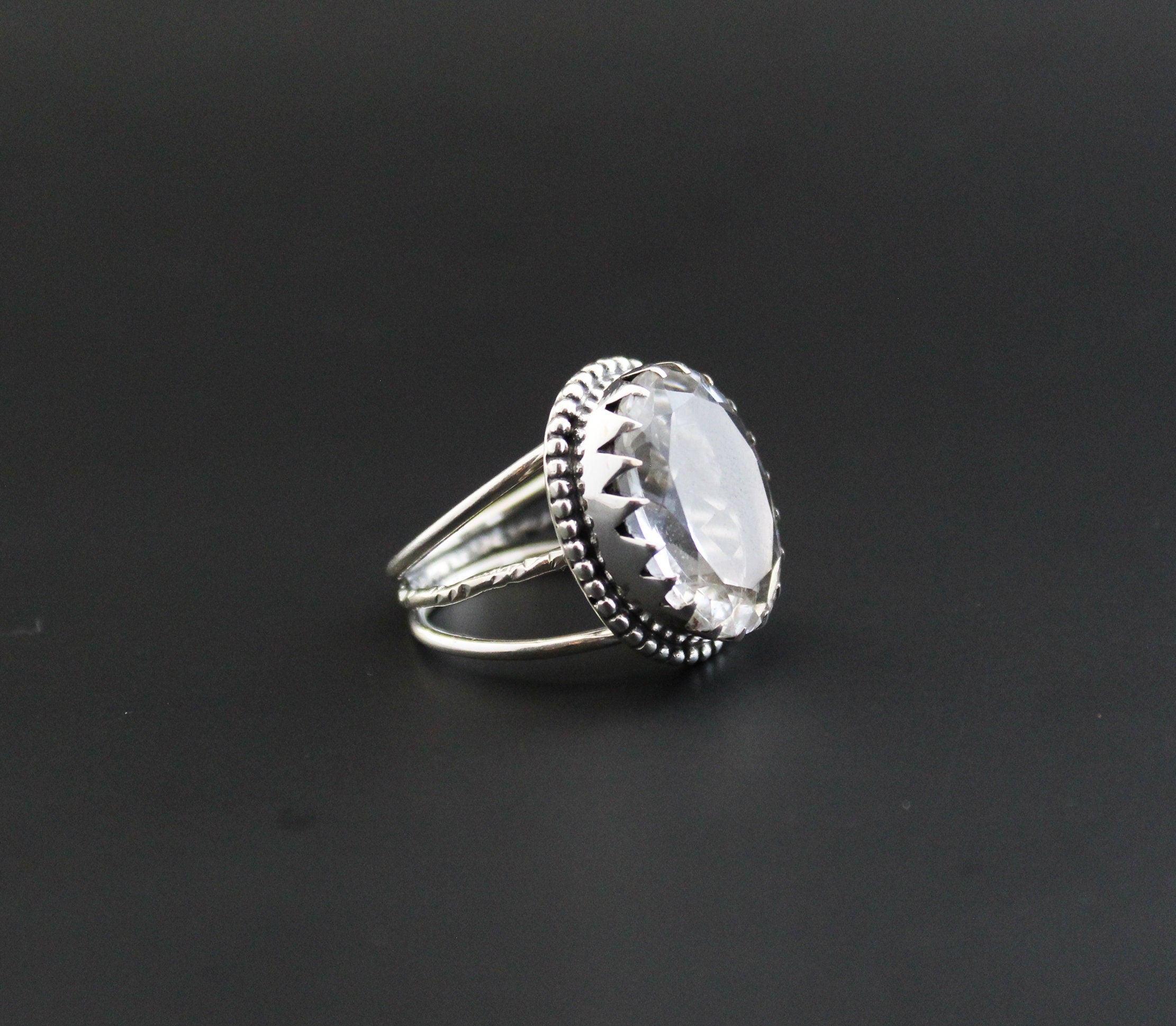 Natural Crystal Ring, Clear Quartz Ring, Dainty silver Ring, Large Statement Ring, Gemstone, Handmade, Organic, Antique Victorian Jewelry