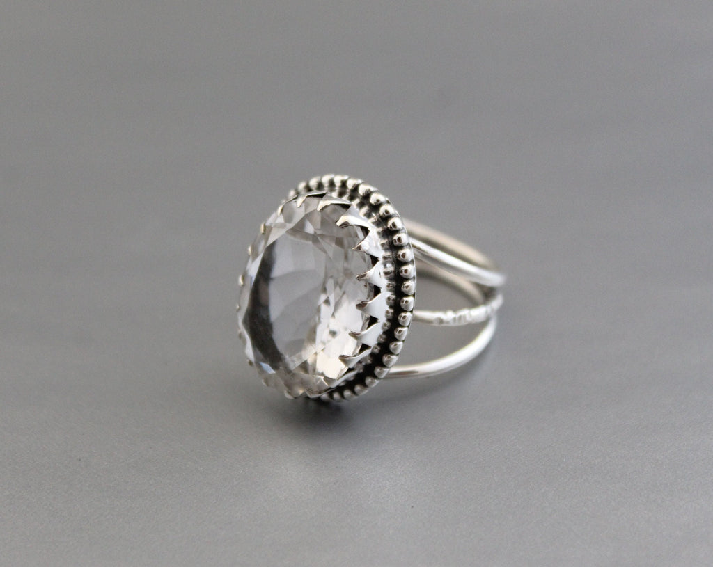 Natural Crystal Ring, Clear Quartz Ring, Dainty silver Ring, Large Statement Ring, Gemstone, Handmade, Organic, Antique Victorian Jewelry