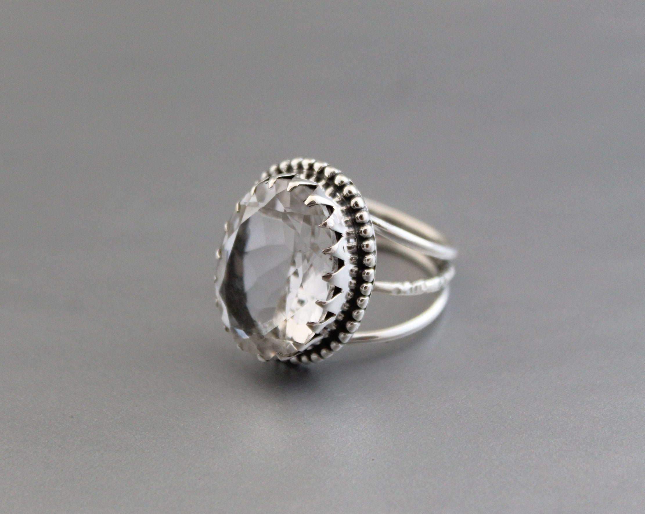 Natural Crystal Ring, Clear Quartz Ring, Dainty silver Ring, Large Statement Ring, Gemstone, Handmade, Organic, Antique Victorian Jewelry