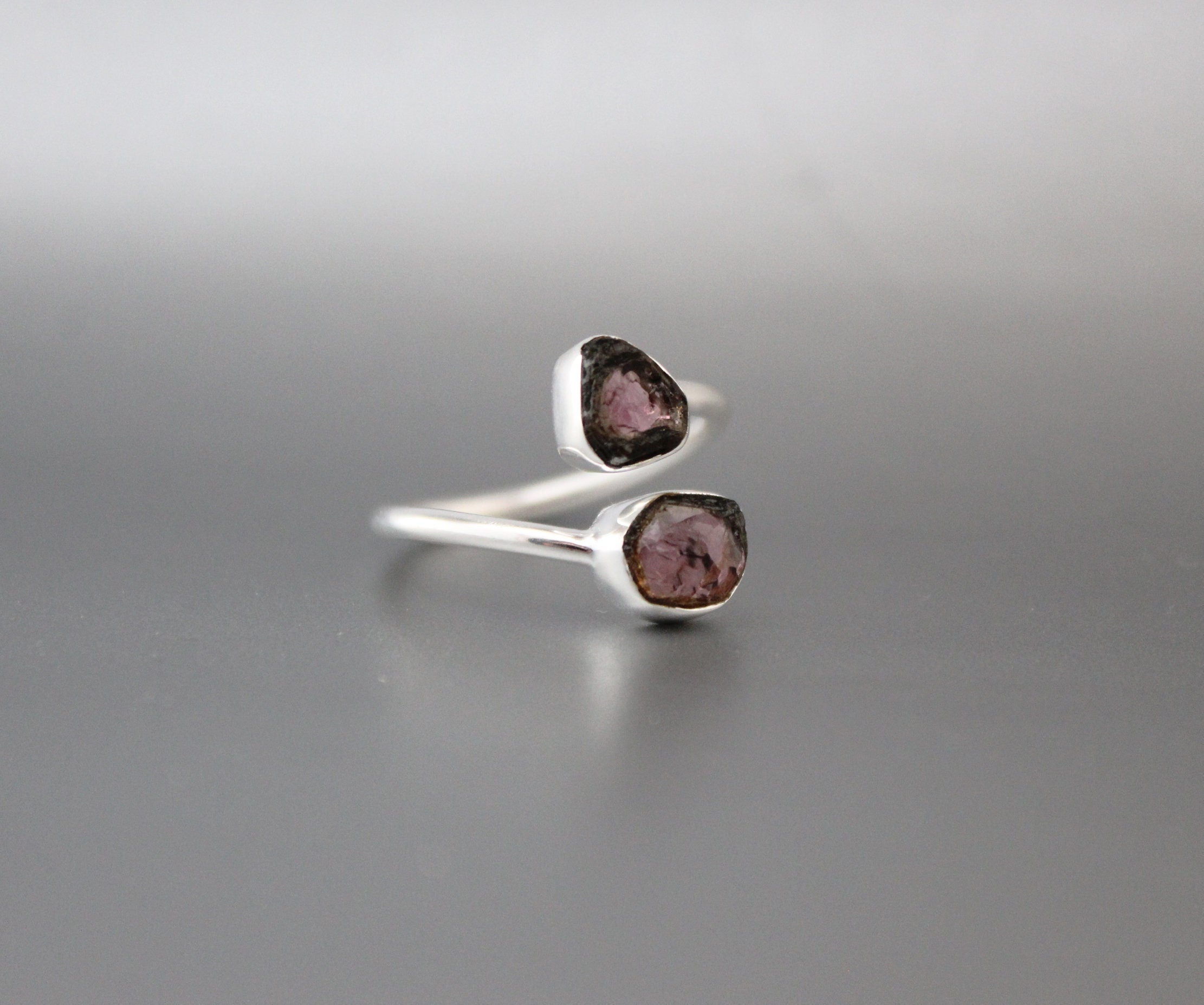 Raw Tourmaline Ring, Raw Crystal Ring, Adjustable Band, Rough Gemstone ring, Delicate Ring, Sterling silver ring, Birthstone ring, Stacking
