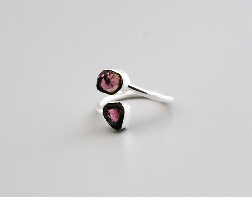 Raw Tourmaline Ring, Raw Crystal Ring, Adjustable Band, Rough Gemstone ring, Delicate Ring, Sterling silver ring, Birthstone ring, Stacking