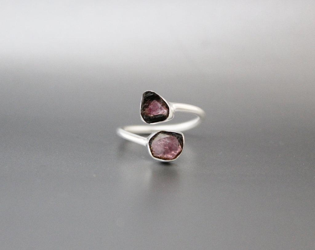 Raw Tourmaline Ring, Raw Crystal Ring, Adjustable Band, Rough Gemstone ring, Delicate Ring, Sterling silver ring, Birthstone ring, Stacking