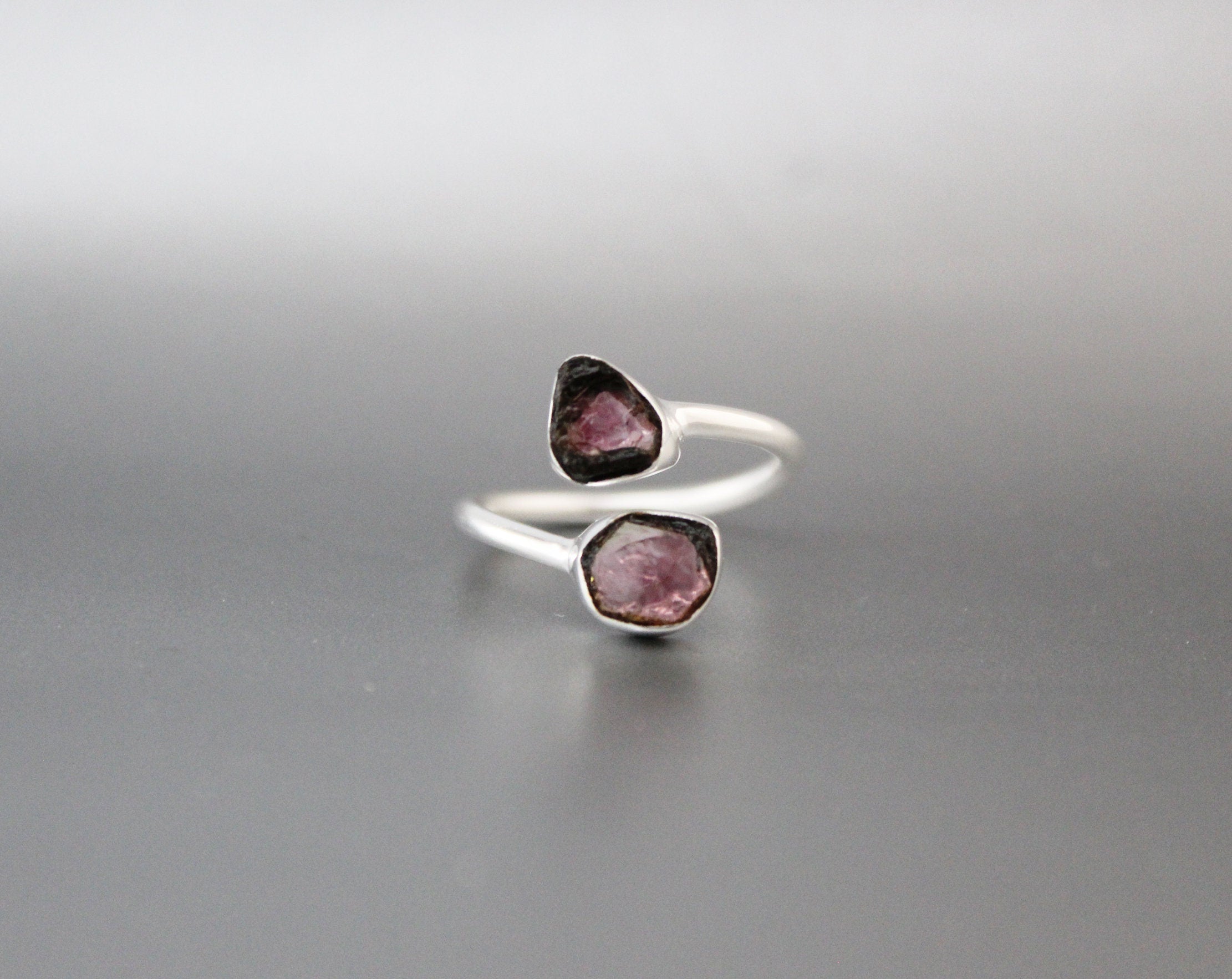 Raw Tourmaline Ring, Raw Crystal Ring, Adjustable Band, Rough Gemstone ring, Delicate Ring, Sterling silver ring, Birthstone ring, Stacking